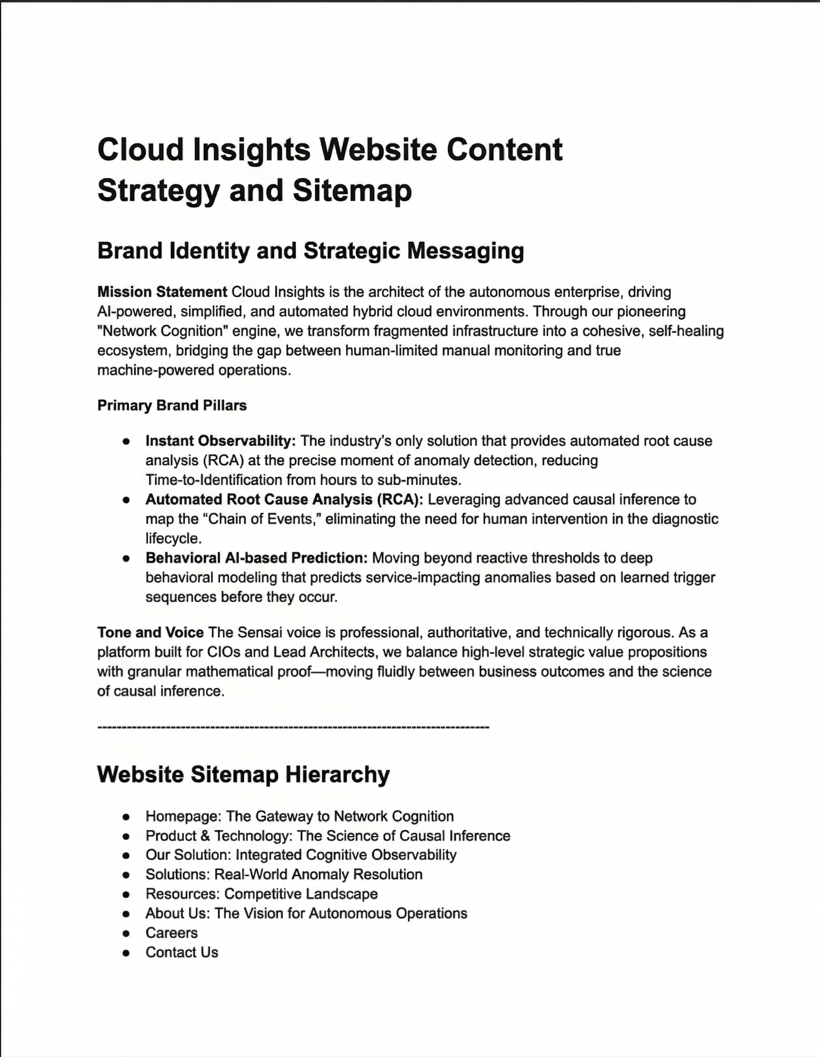 Cloud Insights strategy and sitemap cover